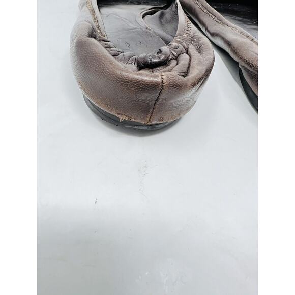 Tory Burch Brown Leather MINNIE Travel Ballet Flats w/Gold Hardware Sz 10 M - Picture 7 of 10